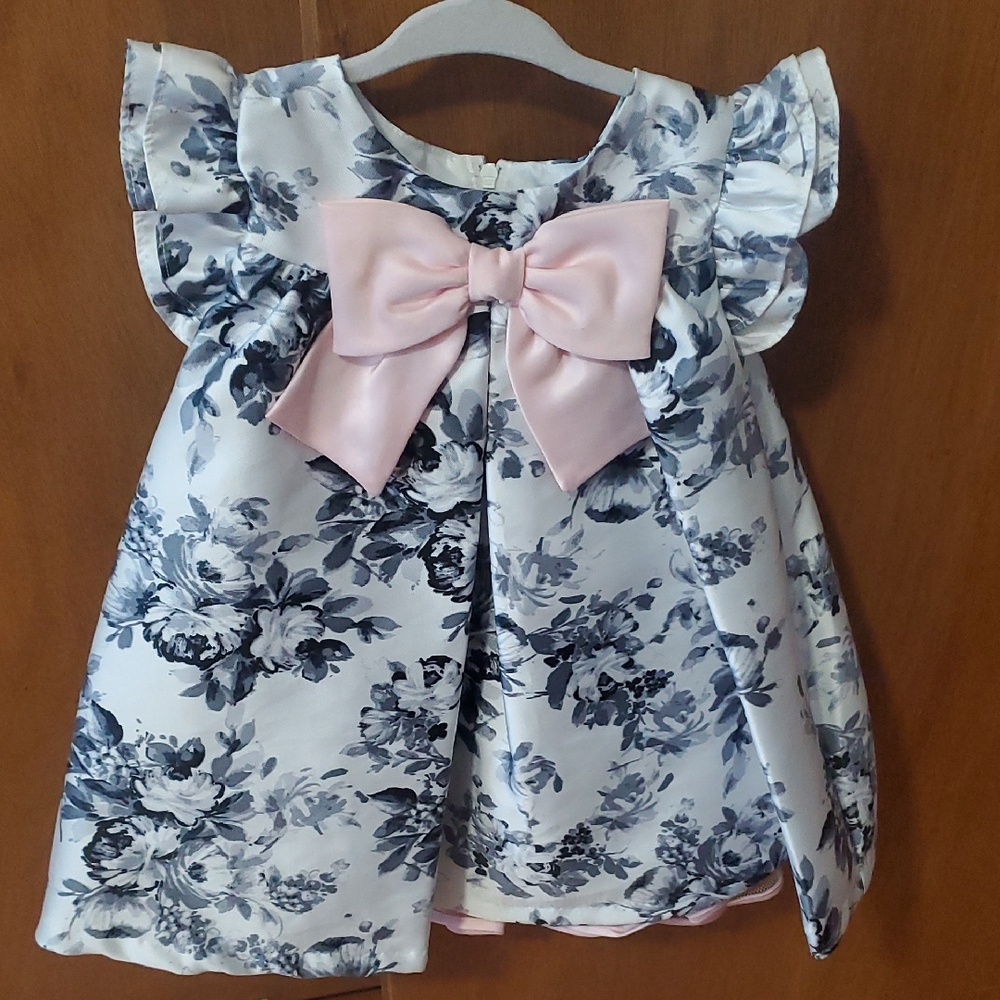 Bonnie Baby Blue Floral Dress with Pink Bow